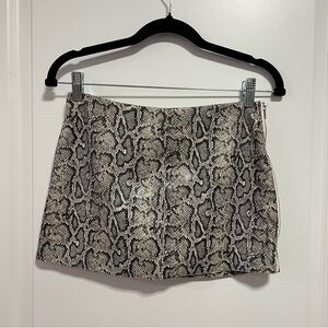 Snake Print Faux Leather Mini Skirt Statement High Rise Zip Side S
